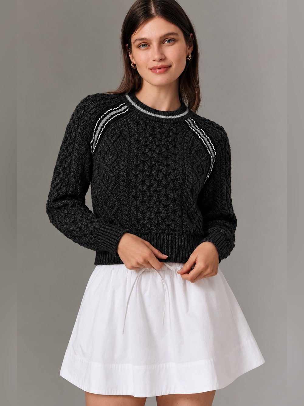 Philosophy Cashmere Blend Cropped Cable Knit Sweater